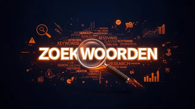 Zoekwoorden onderzoek met vergrootglas en keyword cloud